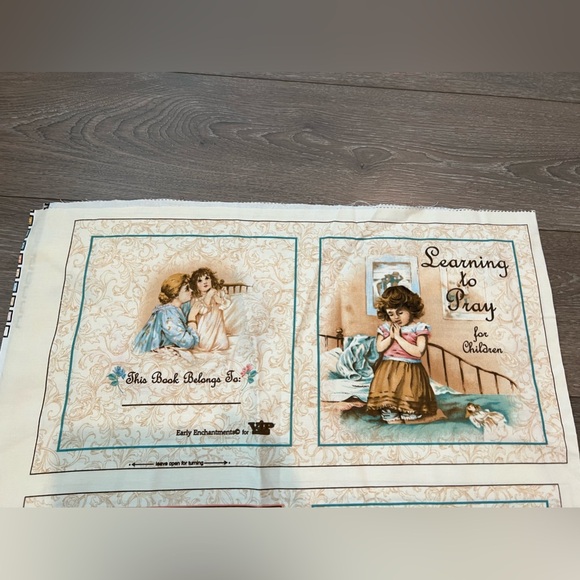 VTG Fabric Learning To Pray Victorian Children Cheat Quilt Squares 68”x44” - Picture 12 of 14
